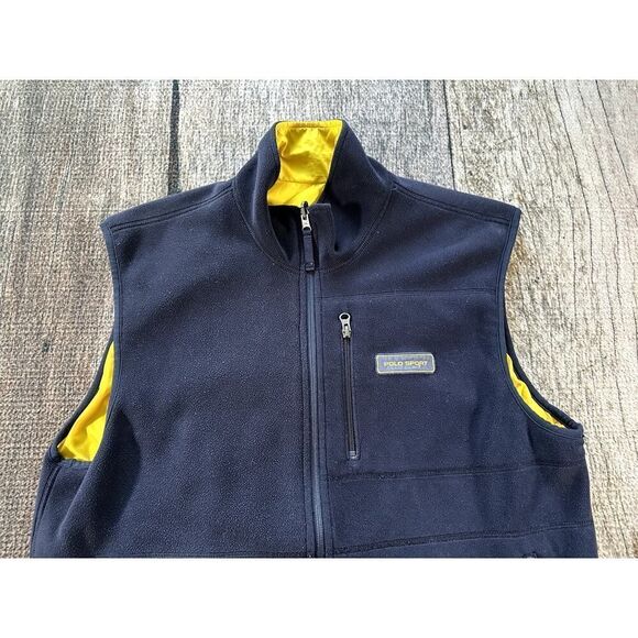 VTG Polo Sport Polartec Men's Large Yellow Blue Reversible Vest Coat - Picture 8 of 12